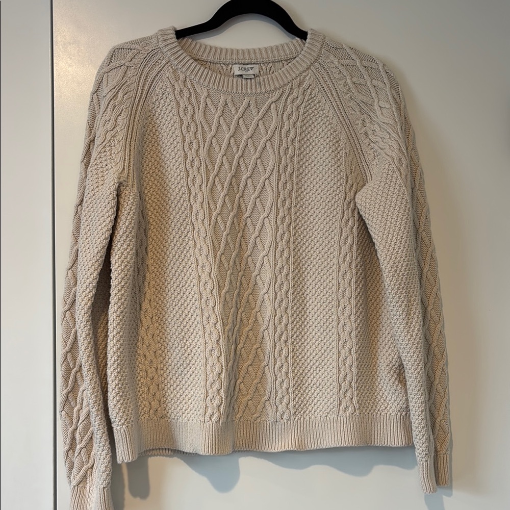 J. Crew Cream Cable Knit Crewneck Sweater